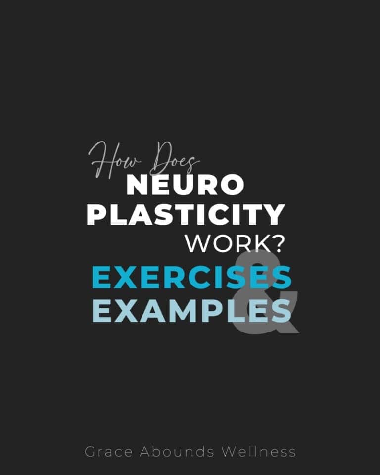 how does neuroplasticity work? exercises and examples. on a black background with white gray and blue letters