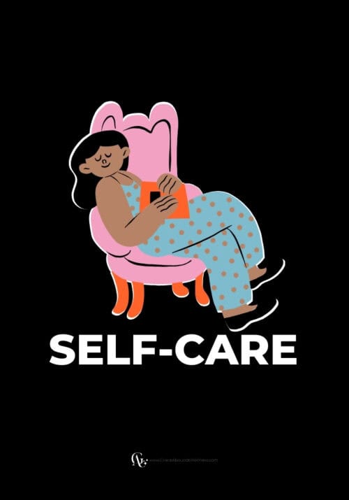 woman reading a guide to self-care