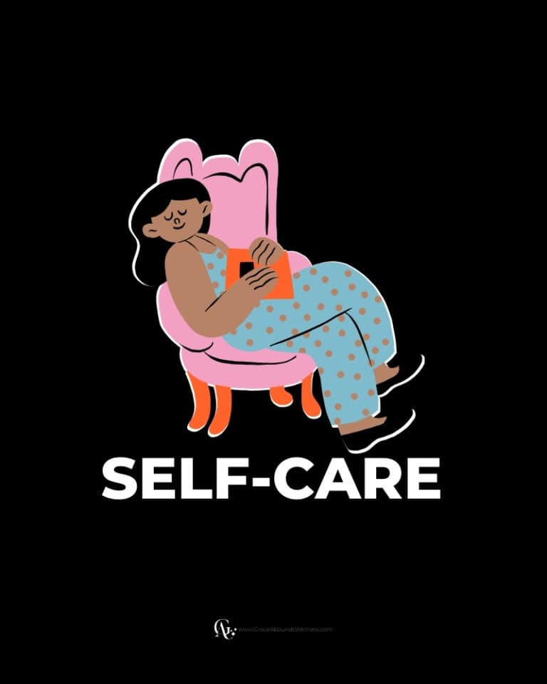 woman reading a guide to self-care