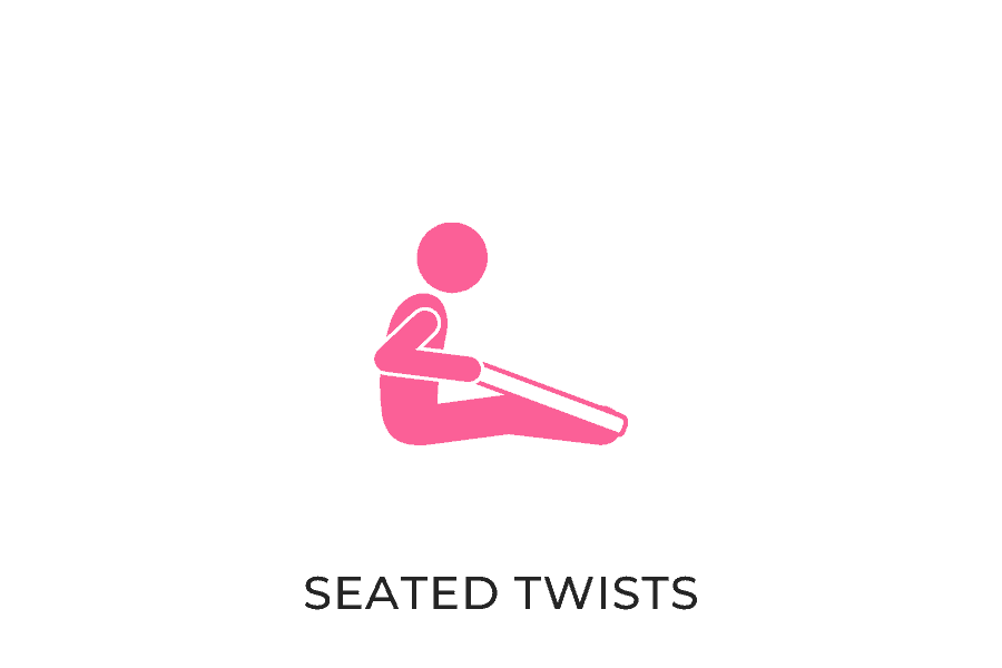 seated twists with a graphic showing how it's done.