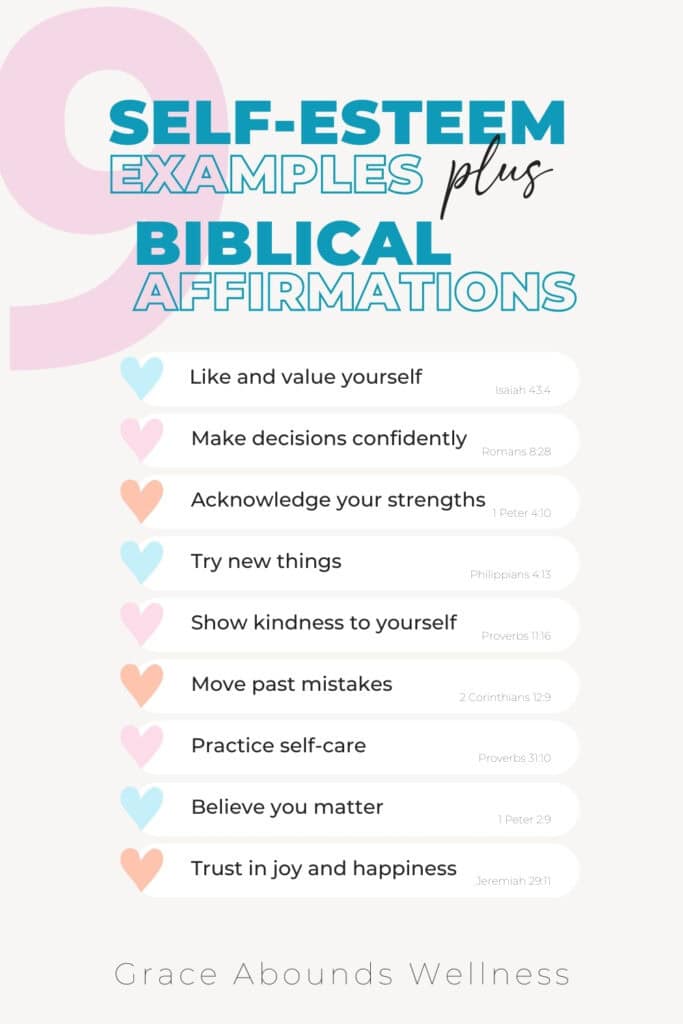 a list of 9 self esteem examples plus biblical affirmations