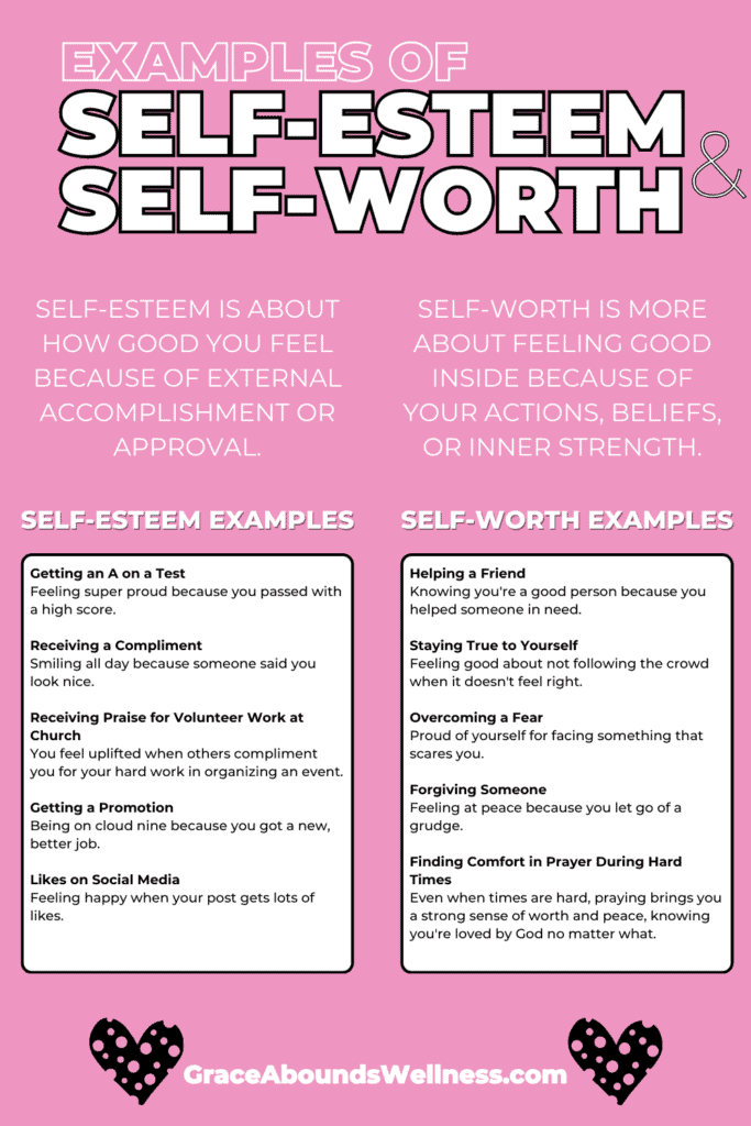 self esteem vs self worth examples